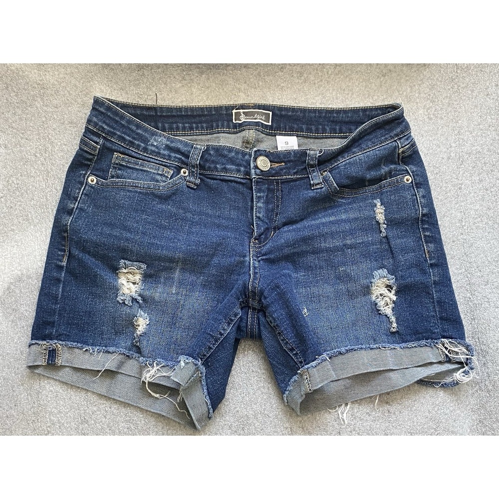 Soundgirl Jean Shorts Jr Size 9 Distressed Cuff Demin Y2K Cute Stretch Spandex